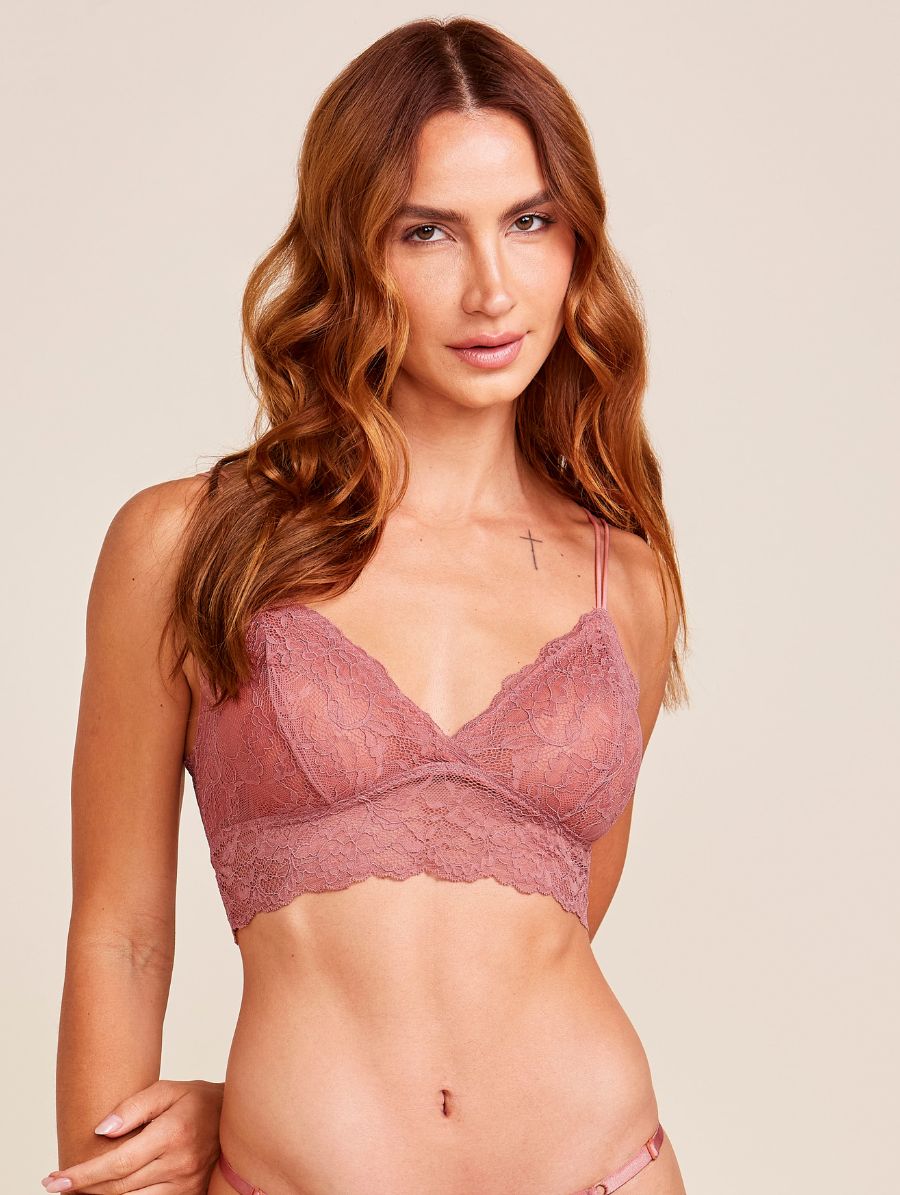 Sutiã Top Em Renda Com Bojo Removível Rosa Collant